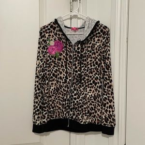 Betsey Johnson leopard print velour zip-up
